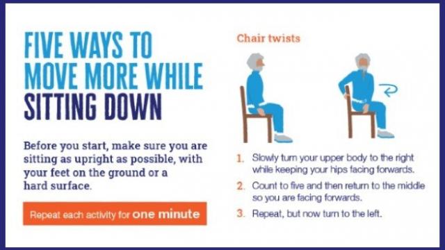 A snippet of the free Diabetes UK Five Ways To Move More While Sitting Down pdf poster
